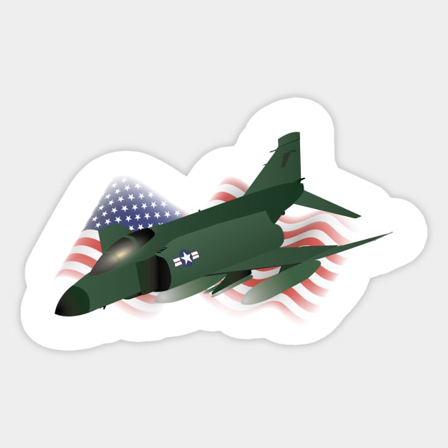 F-4 Phantom Jet Interceptor with US Flag Sticker by NorseTech